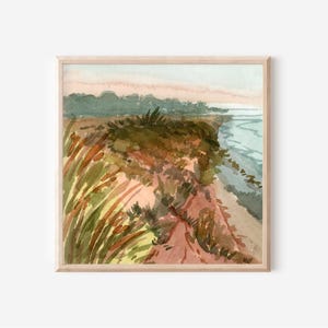 Ponto Beach Sunset Square Art Print, Carlsbad Coastal Wall Art, California Watercolor Landscape Painting, Ocean Seaside Giclee Art Poster