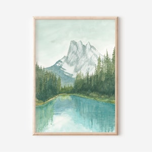 Emerald Lake Print, Yoho National Park Art, BC Landscape Artwork, Mountain Painting, Nature Print, Turquoise Lake Giclee, Watercolor Print