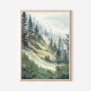 Hurricane Ridge Print, Forest Print, Landscape Print, Nature Print, Hurricane Ridge Painting, Misty Forest Painting, Tree Painting, Foggy