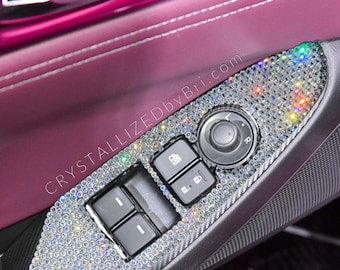 Lot de 2 garnitures de commande de fenêtre en cristal autrichien de TOUTE VOITURE, pièces de décoration intérieure personnalisées, strass cristallisés, porte éblouissante, accessoires auto