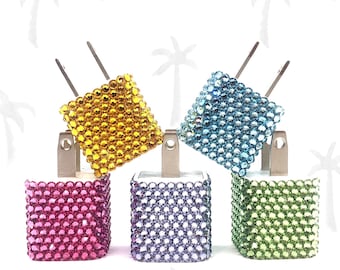Adaptateur secteur mural USB en cristal autrichien personnalisé Apple 5 W, iPhone, iPad, chargeur de montre, prise bling, téléphone portable, cristallisé, A1385, ébloui