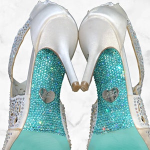 Bling Soles Austrian Crystal High Heels Bedazzled Custom Wedding Crystallized Shoes Women Footwear Luxury High Fashion Couture Bride Blue