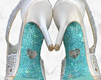 Bling Soles Austrian Crystal High Heels Bedazzled Custom Wedding Crystallized Shoes Women Footwear Luxury High Fashion Couture Bride Blue