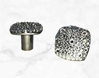 Boutons de poignée d'armoire en cristal autrichien Bling Nickel satiné Carré Bling Décoration d'intérieur Quincaillerie de porte éblouissante