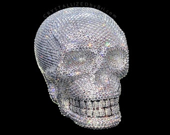 Custom Austrian Crystal Skull BlingHalloween Decor Fully Crystallized Bedazzled Home Holiday Table Handmade Rhinestone Spooky Skeleton