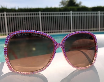 Lunettes de soleil surdimensionnées en cristal autrichien personnalisées à monture fine bling, accessoires éblouissants de mode cristallisés nuances de plage, piscine, été, toutes les couleurs