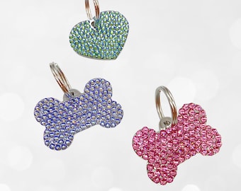 Médaille d'identification personnalisée pour animal de compagnie en cristal autrichien chien chat collier bling bling éblouis cristallisé médaille d'identification pour chiot os coeur fleur noeud papillon
