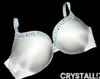 Austrian Crystal Push Up Bra w/ Bling White Wedding Night Crystallized Something Blue Lingerie Bedazzled Victoria's Secret Bride