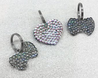 Médaille d'identification personnalisée pour animal de compagnie en cristal autrichien chien chat collier bling bling éblouissant cristallisé médaille d'identification pour chiot os maison fleur noeud papillon