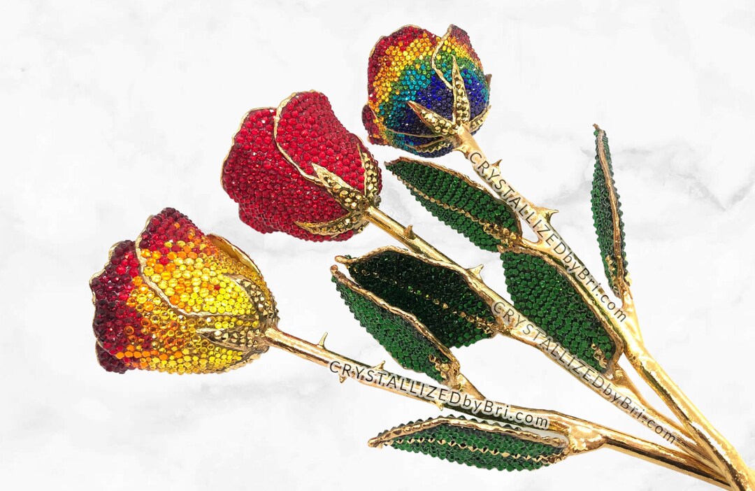 Any Color Austrian Crystal Preserved Rose Bling 24k Gold Platinum ...