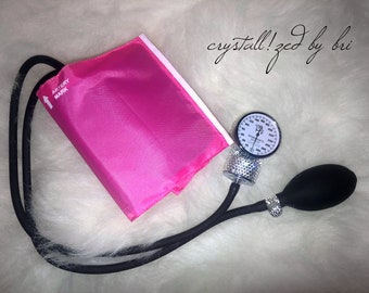Austrian Crystal Pink Blood Pressure Cuff Sphygmomanometer Bling Aneroid Monitor Medical Doctor Dr Nurse Crystallized Bedazzled Student