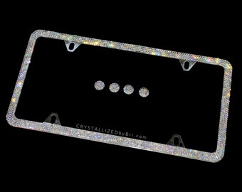 ANY CAR Austrian Crystal Crystal License Plate Frame Bling Slim Crystallized Bedazzled Auto Accessories Universal Custom Diamonds Clear Car