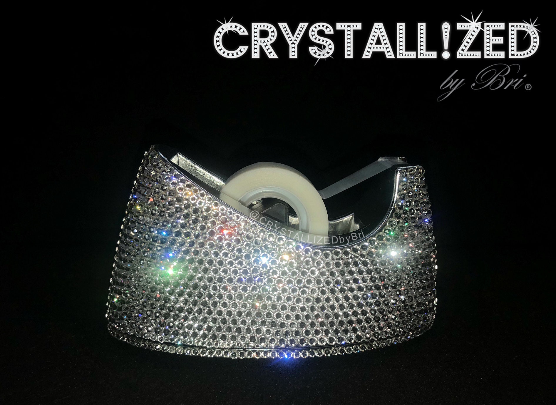 Austrian Crystal Embellished Tape Dispenser Crystals Bling Full Size Work  Large Desktop Office Bedazzled Accessories Crystallized Weighted 
