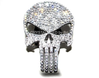 Austrian Crystal Crystallized The Punisher Emblem Genuine Bling  Skull Decal Marvel Movie Bedazzled Auto Accessories Gifts