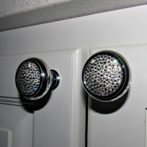 Austrian Crystal Cabinet Pull Knobs Bling Chrome Crystallized Mushroom Bling Home Decor Bedazzled Round Door Hardware
