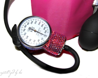 Custom Austrian Crystal Pink Blood Pressure Cuff Sphygmomanometer Bling Aneroid Monitor Medical Doctor Nurse Crystallized Bedazzled Student