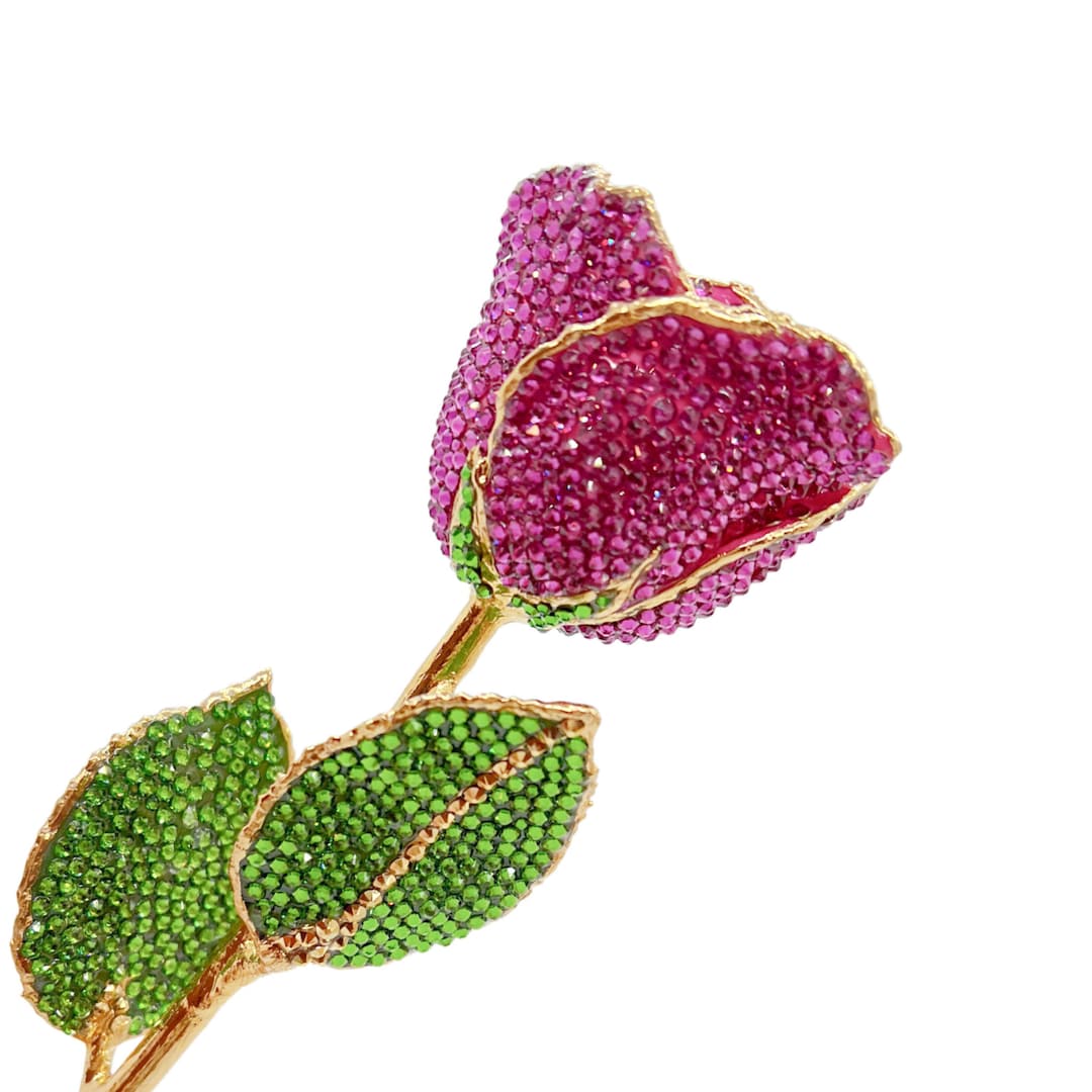Austrian Crystal Pink Preserved Rose Bling 24k Gold Dipped Crystallized ...