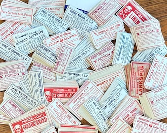Apothecary Labels. POISON, Medicine- For Bottles. Antique, Vintage Early Sets. Pharmacy-Scrapbooking,Junk Journaling. Ephemera,Crafts.