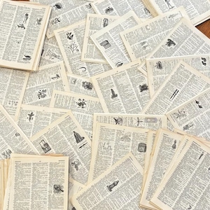 Páginas de diccionario ilustrado de la década de 1940. Lotes de antigüedades. Diarios y manualidades. Cartas y dibujos antiguos. Paquetes de efímeras de scrapbooking vintage. Cuadernos.