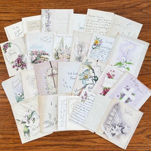 Groupe de cartes de sympathie vintage. Lot de décès de la famille. Découpes-scrapbooking/artisanat/éphémère-vintage indésirable journal/lettres, lot de photos.