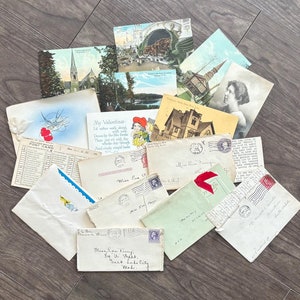 Anni '10 - Lotto postale d'epoca. Lettere/biglietti. Documenti scritti a mano - Buste affrancate. Note di orgoglio/lettere pubblicitarie. Diario di scrapbooking