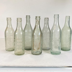 Antique Embossed Soda Bottles - 1900s-1920s - Prop Decor Collection. Set of 7