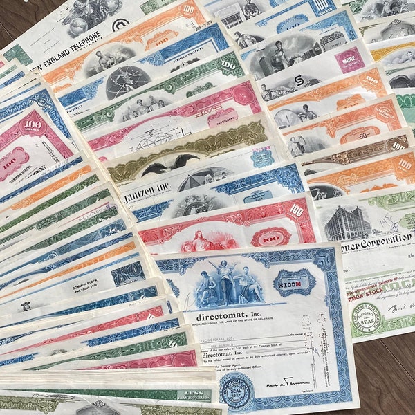 Antique/Vintage Stock Certificates. Paper Ephemera/Scrapbooking Pieces. Junk Journal lot, Crafts.  Handwritten Notes,Signatures