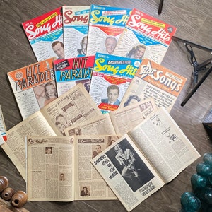 Magazines vintage. Années 40-70. Musique - Publicités, blagues, histoires, etc. Lot d'antiquités. Journal/Artisanat. Découpes, cartes