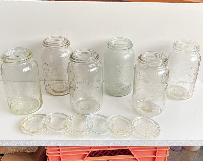 SET OF 6 Vintage Crown Jars 19201930s Glass Mason Food Etsy
