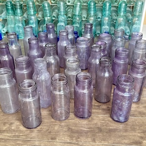 Antique Purple Glass Bottles: Sun Colored Amethyst Vases, Pre 1915. Vintage, Wedding Decor, Sun Catchers. Planters. Collectable Glassware