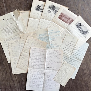 Rompecabezas/juegos de principios del siglo XX - Documentos personales manuscritos antiguos/vintage. Correspondencia. Sobres rellenos - Cápsula del tiempo de papel. Lote de libros contables.