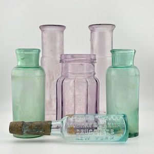 Antique Aqua & Purple Glass Jars - Set of 6 - 100+ Years Old
