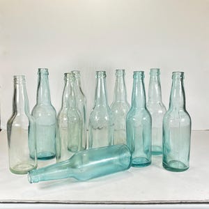 Antique Aqua Glass Bottles: Early 1900s Vintage Set of 10