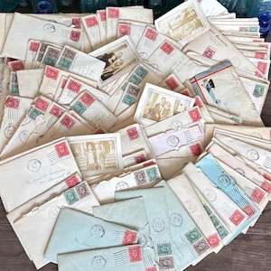 Cartas de amor de la década de 1930: documentos personales manuscritos antiguos/vintage. Correspondencia. Sellos/sobres. Lotes de cápsulas del tiempo de papel.