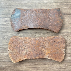2 Antique Double Axe Heads: Hand-Forged Steel Logging Relic. Ontario Found. Early 1900s Hand Forged Tool, Lumber, Logging, Restoration DIY