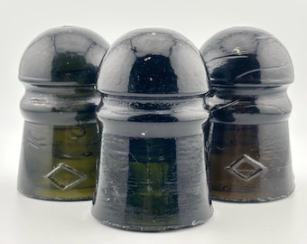 SET OF 3)! Antique Telegraph/Hydro- Phone Line Insulators-Railway, Diamond Glass Dark Colors.Green/Olive. CD102 -Scarcer Conductors