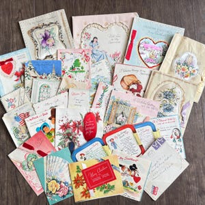 Conjunto de tarjetas de felicitación vintage, etc. Recortes para San Valentín, condolencias, scrapbooking, manualidades, efímeras, diarios antiguos, cartas y fotos.