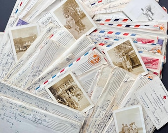 WWII Letters: 1940s Vintage War Correspondence Ephemera. Paper Time Capsules. Antique Documents, Old Ledgers. Handwritten Decor, Soldier