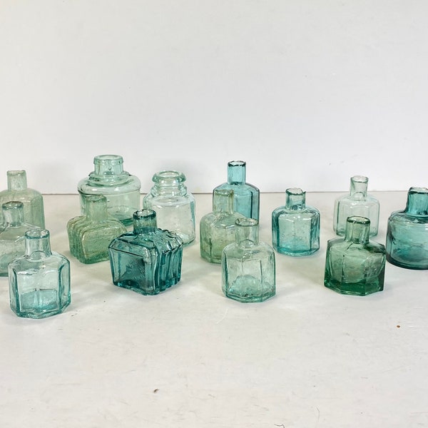 SETS OF 2) 1880s-1900. Antique Victorian-Edwardian Era. Light Aqua-Table Top Inks, Ink Bottles.