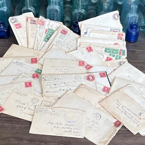 Vintage Letters. 1900-1939. Personal Handwritten/Typed Documents-Stamped Envelopes-Old Letter Lots. Antique Correspondence. Scrapbook
