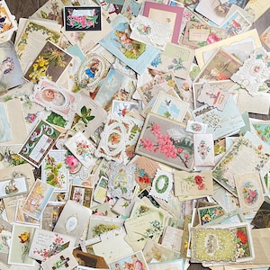 Cartes de voeux vintage de l'ère victorienne antique. Découpes-scrapbooking/artisanat/éphémère-vintage indésirable journal/lettres, lot de photos.