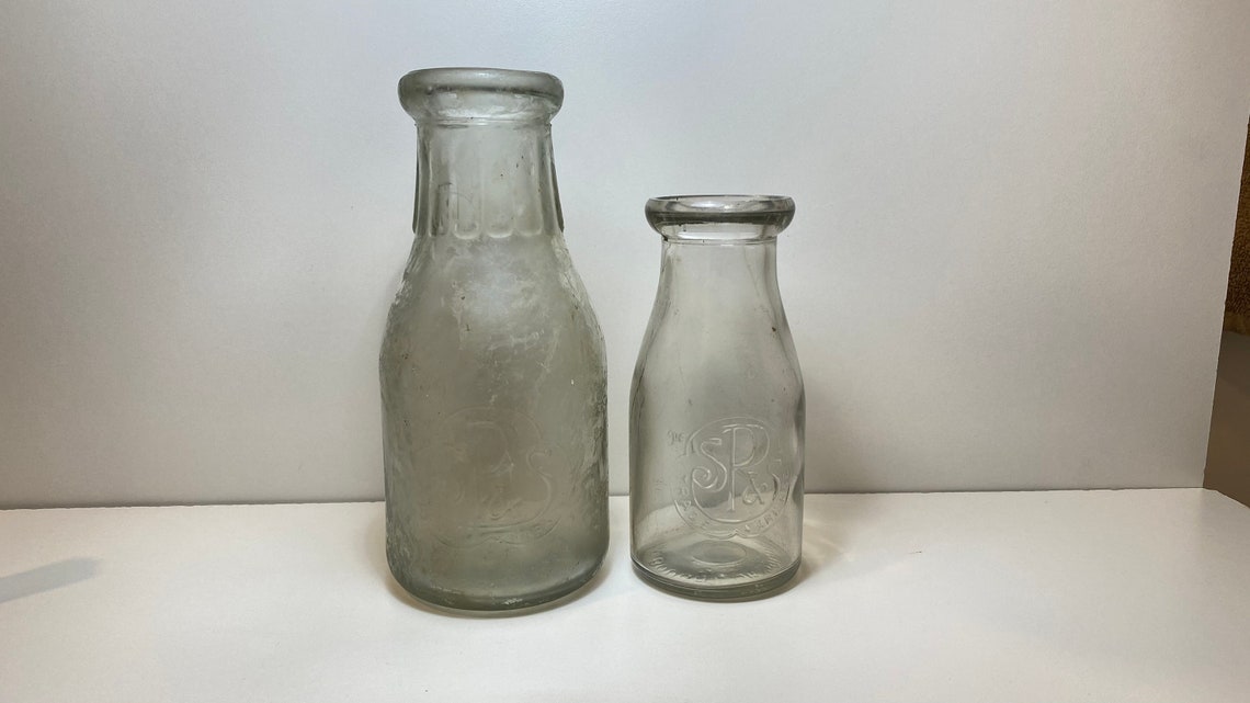 Set of 2 Vintage Milk Bottles. Canada Dairy Collectables lot Etsy