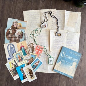 Lot d'éphémères religieux mixtes ! Pièces de papier éphémères/scrapbooking vintage. Junk Journal, artisanat. Manuscrit, photos, publicité, cartes/livres