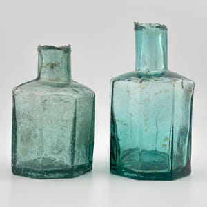 Antique Aqua Ink Bottles - Victorian-Edwardian Era Decor - Set of 2