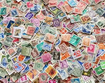 100 WORLDWIDE STAMPS) Canceled Stamps. Ephemera Lot- Scrapbooking, Philately, Junk Journaling. Collectable 1920s-2000s.