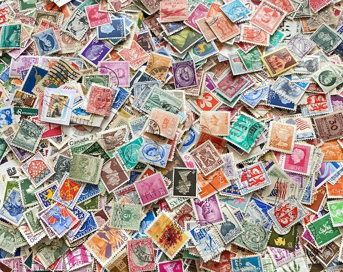 100 WORLDWIDE STAMPS) Canceled Stamps. Ephemera Lots- Scrapbooking, Philately, Junk Journaling. Collectable 1920s-2000s.