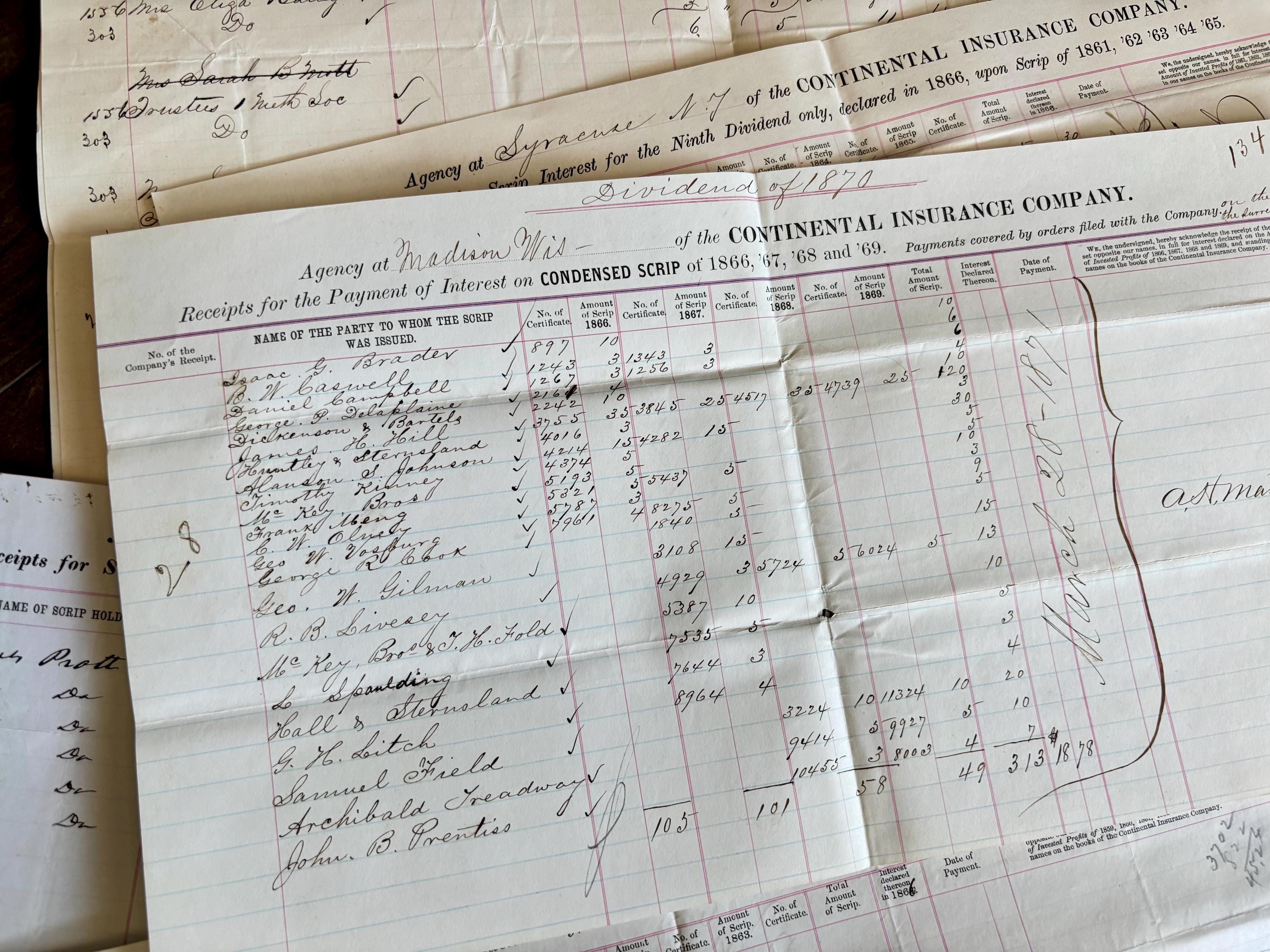 1860s/70s Ledger Papers! - Continental Insurance Co. Antique ...