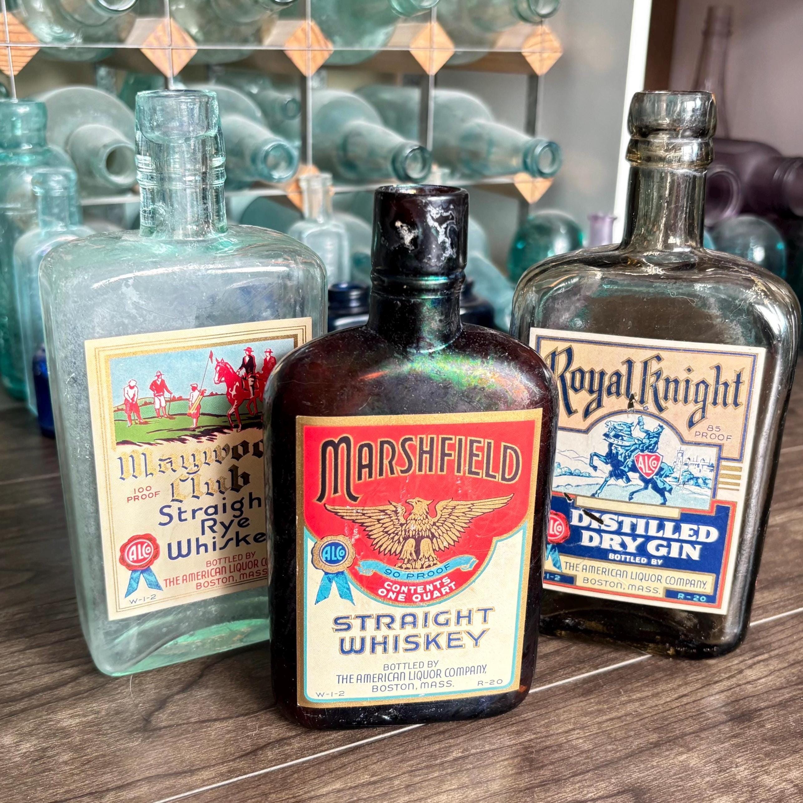 ウイスキー&スコッチ　アンティーク　ガラス×革ボトル Antique whisky bottle - Etsy 日本