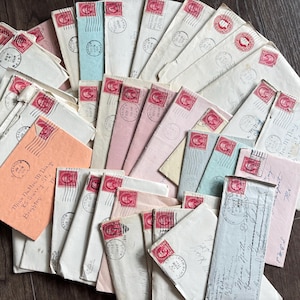 Cartas dos Namorados da década de 1920 - Documentos pessoais manuscritos antigos/vintage. Correspondência. Selos - Lotes de cápsulas do tempo de papel. Uau!
