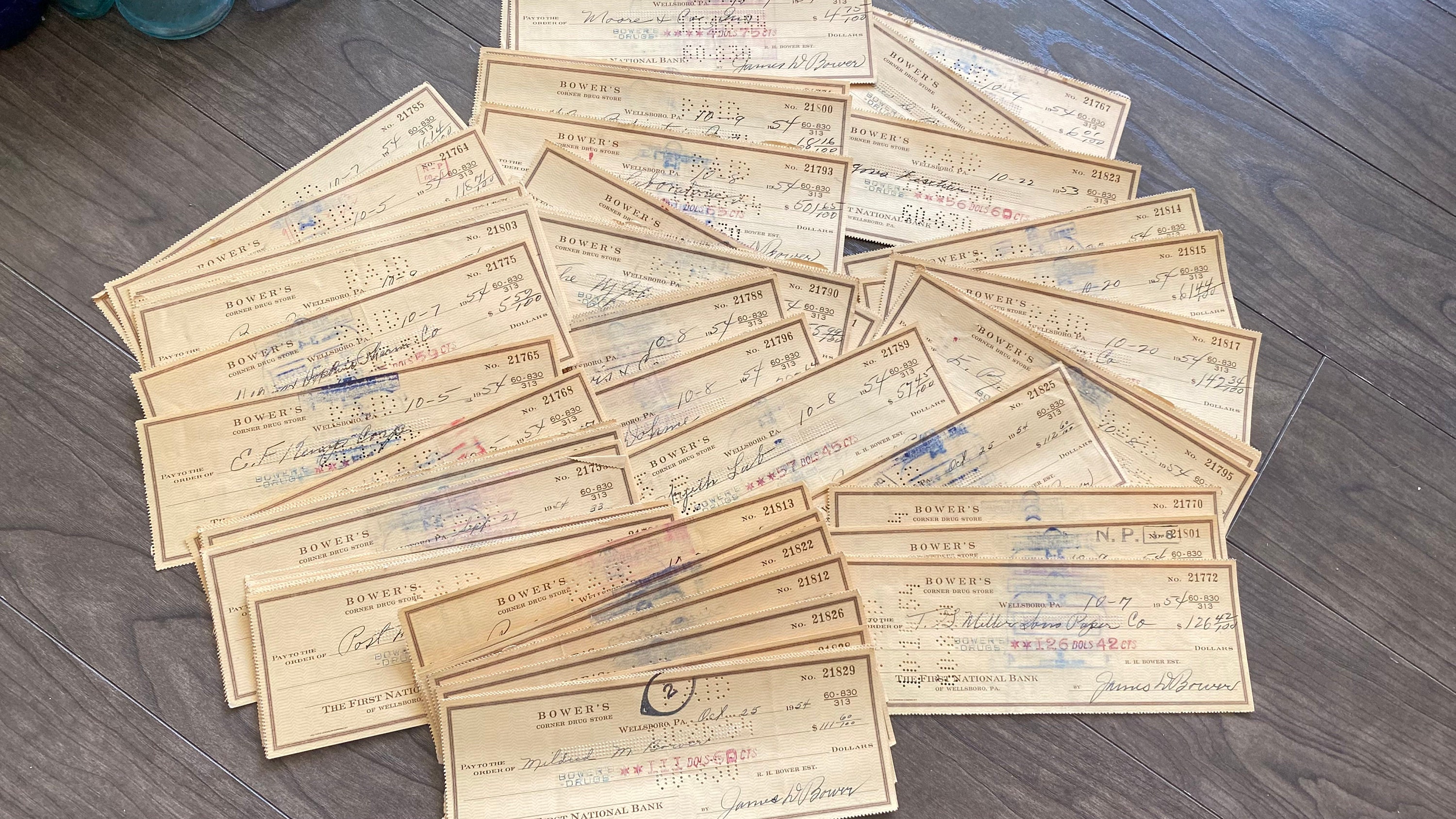 Antique Bank Cheques. Bowers Drug Store. Wellsboro Pa. 1950s Etsy